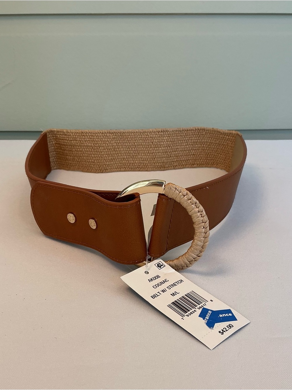 Steve Madden Tan Braided Buckle Elastic Waist 2” Belt NWT